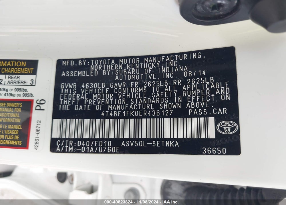 2014 TOYOTA CAMRY LE VIN: 4T4BF1FK0ER436127