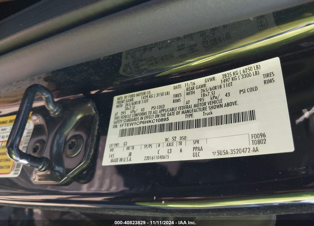 2017 FORD F-150 XLT VIN: 1FTEW1CP6HKC10895