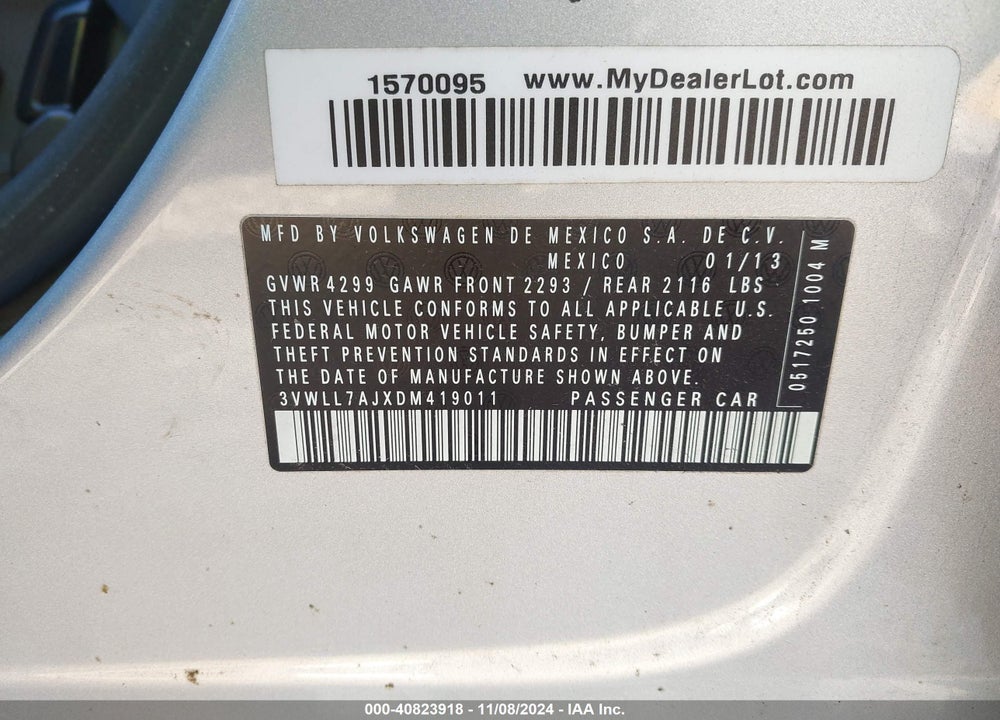 2013 VOLKSWAGEN JETTA 2.0L TDI VIN: 3VWLL7AJXDM419011