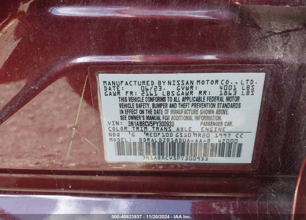 2023 NISSAN SENTRA SV XTRONIC CVT VIN: 3N1AB8CV5PY300933