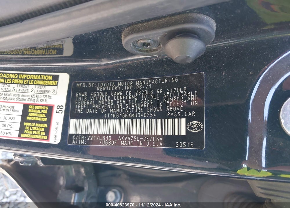 2021 TOYOTA CAMRY XSE VIN: 4T1K61BKXMU040754