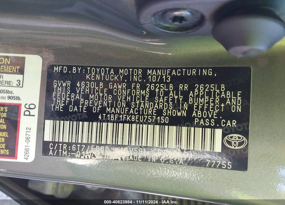 2014 TOYOTA CAMRY LE VIN: 4T1BF1FK8EU757150