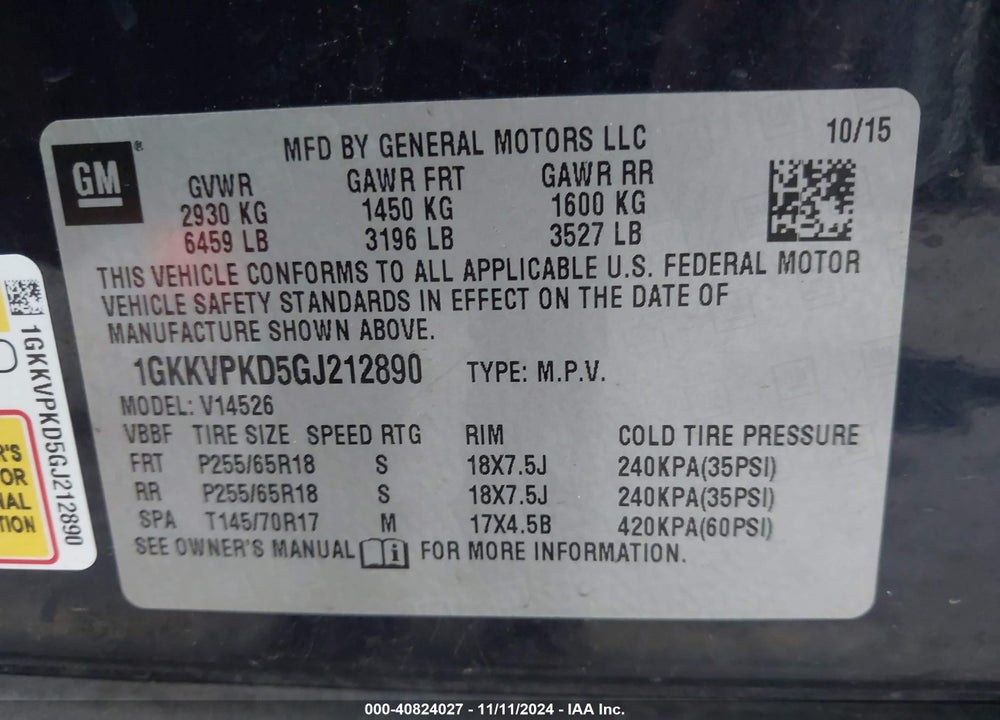 2016 GMC ACADIA SLE-2 VIN: 1GKKVPKD5GJ212890