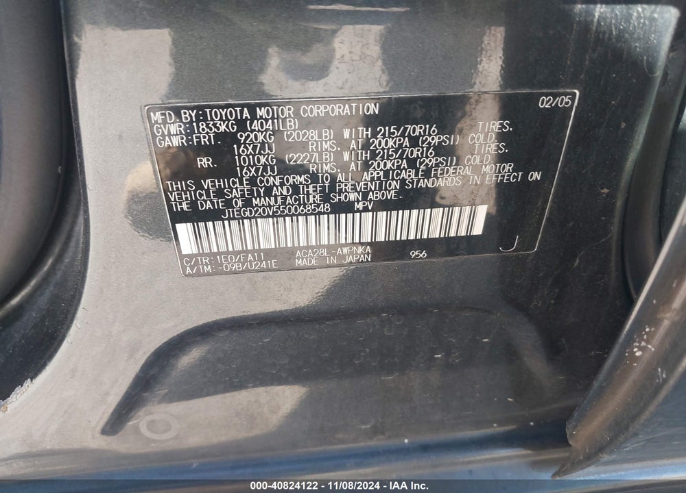 2005 TOYOTA RAV4 VIN: JTEGD20V550068548