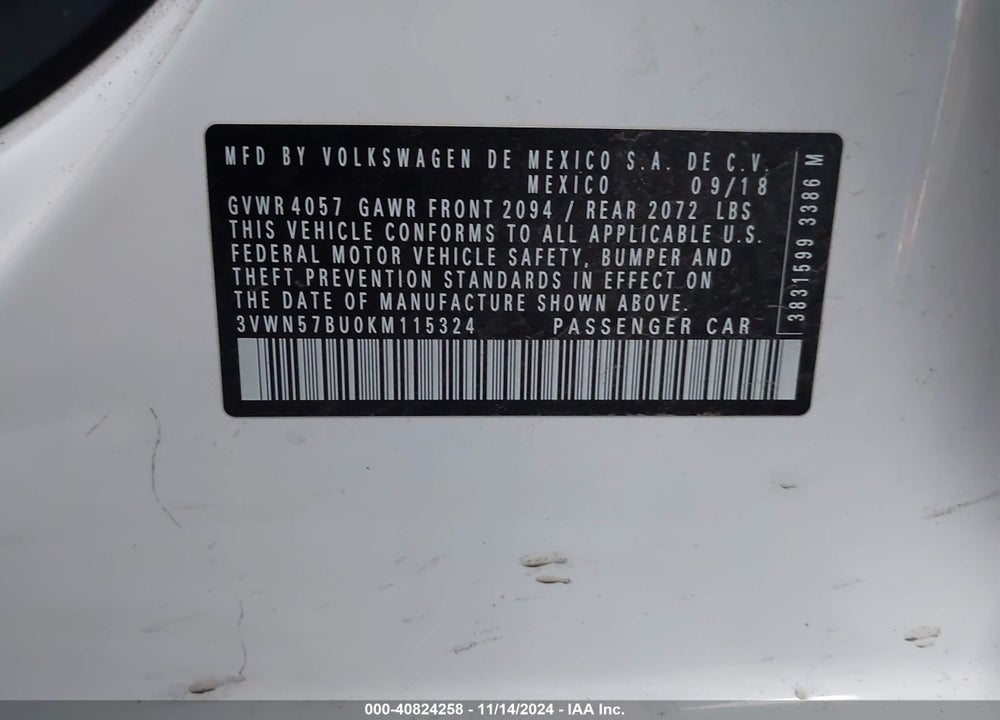 2019 VOLKSWAGEN JETTA 1.4T S VIN: 3VWN57BU0KM115324