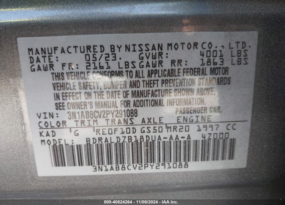 2023 NISSAN SENTRA VIN: 3N1AB8CV2PY291088