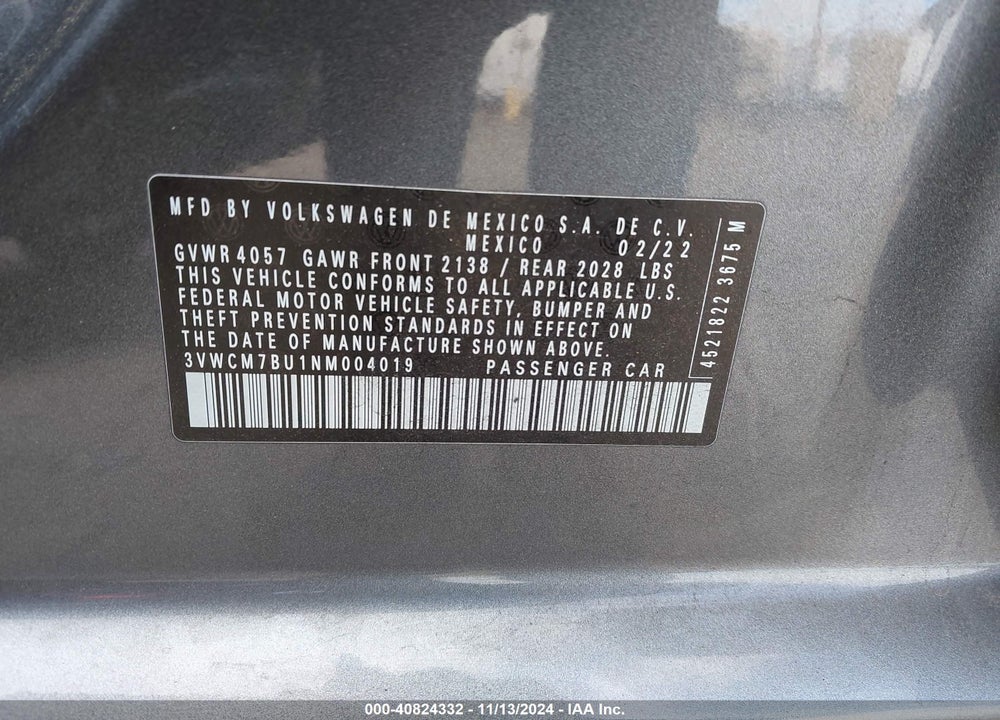 2022 VOLKSWAGEN JETTA VIN: 3VWCM7BU1NM004019