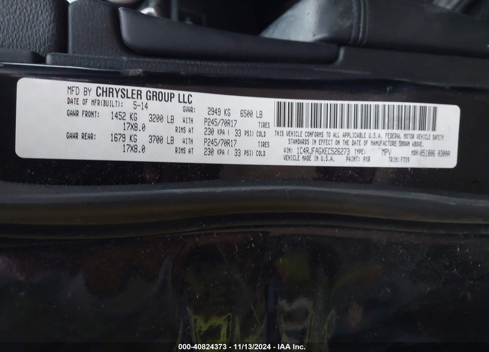 2014 JEEP GRAND CHEROKEE LAREDO VIN: 1C4RJFAGXEC526273