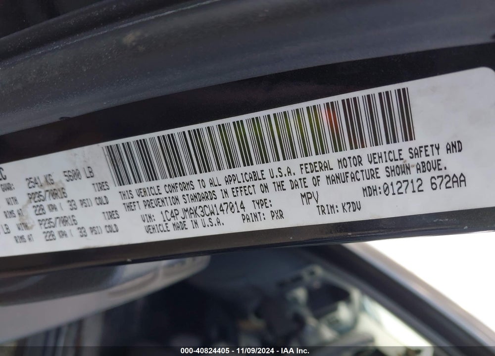 2012 JEEP LIBERTY SPORT VIN: 1C4PJMAK3CW147014
