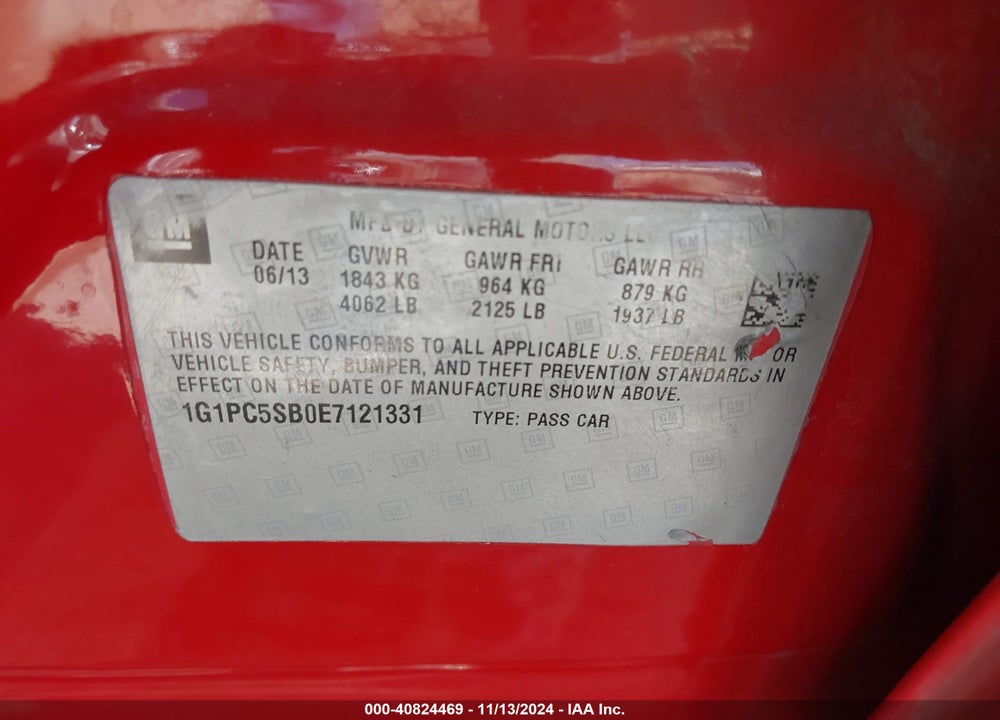 2014 CHEVROLET CRUZE 1LT AUTO VIN: 1G1PC5SB0E7121331
