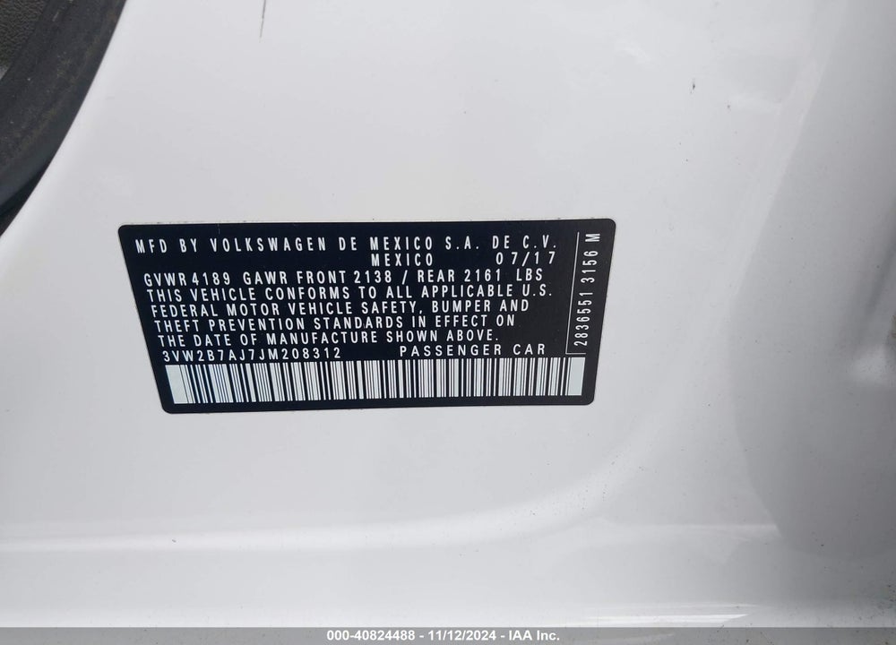 2018 VOLKSWAGEN JETTA 1.4T S VIN: 3VW2B7AJ7JM208312