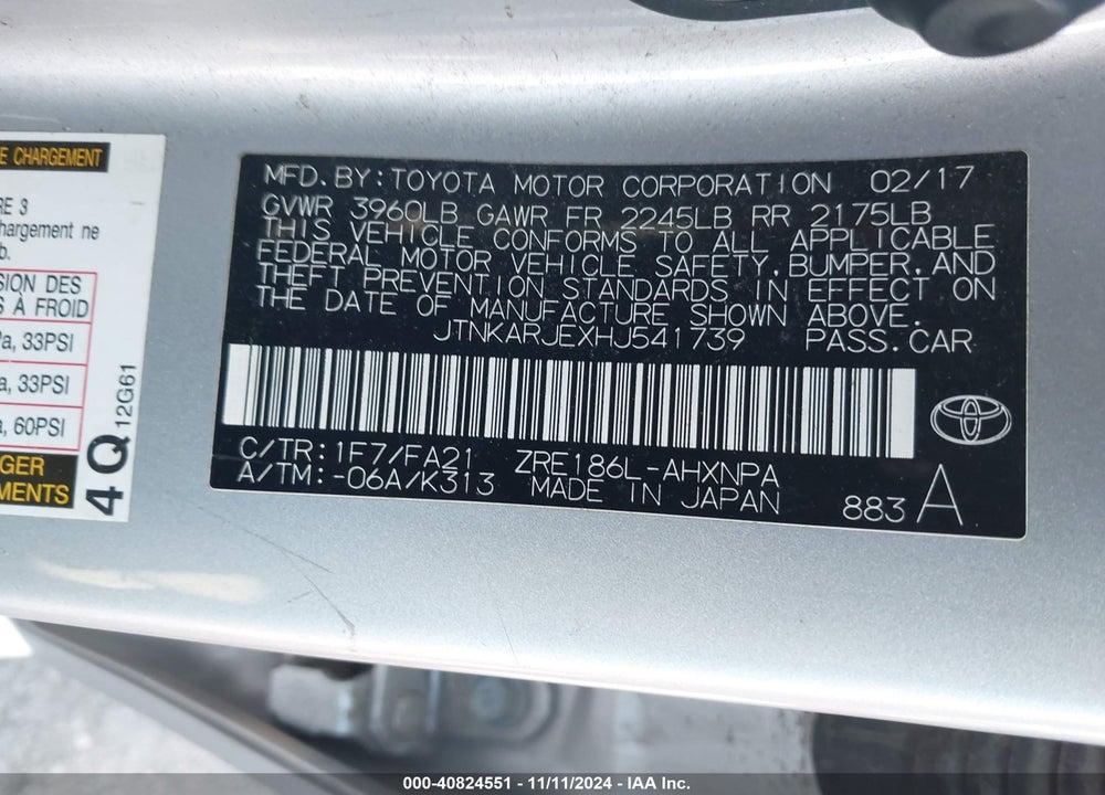 2017 TOYOTA COROLLA IM VIN: JTNKARJEXHJ541739