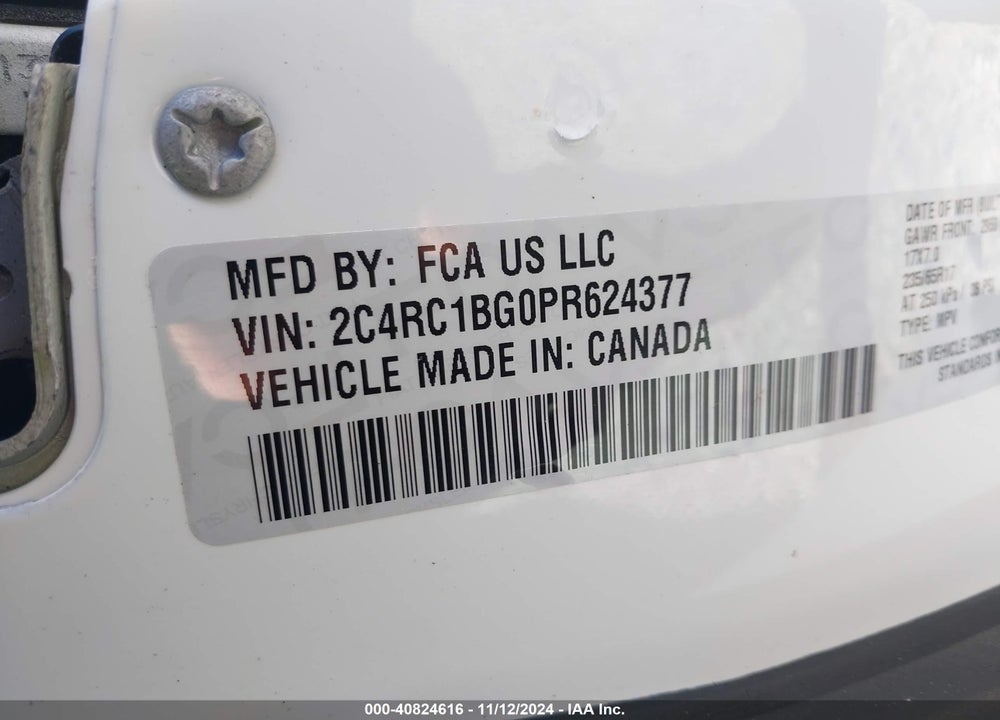 2023 CHRYSLER PACIFICA TOURING L VIN: 2C4RC1BG0PR624377
