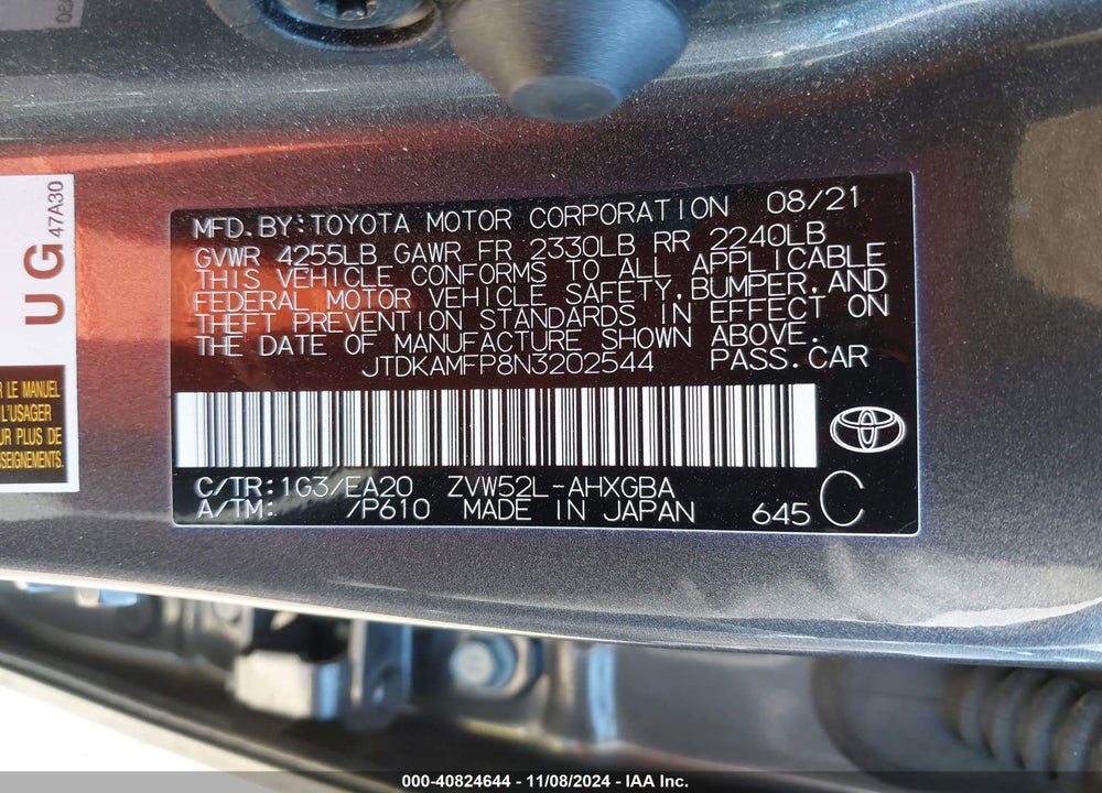 2022 TOYOTA PRIUS PRIME XLE VIN: JTDKAMFP8N3202544