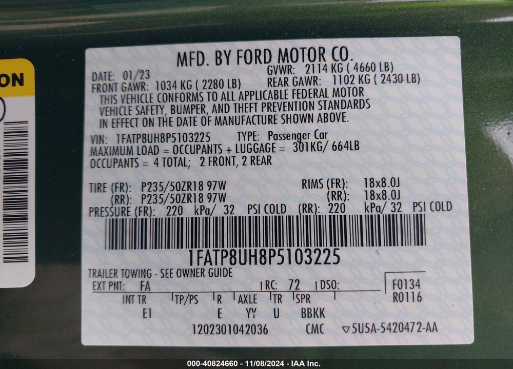 2023 FORD MUSTANG ECOBOOST PREMIUM VIN: 1FATP8UH8P5103225