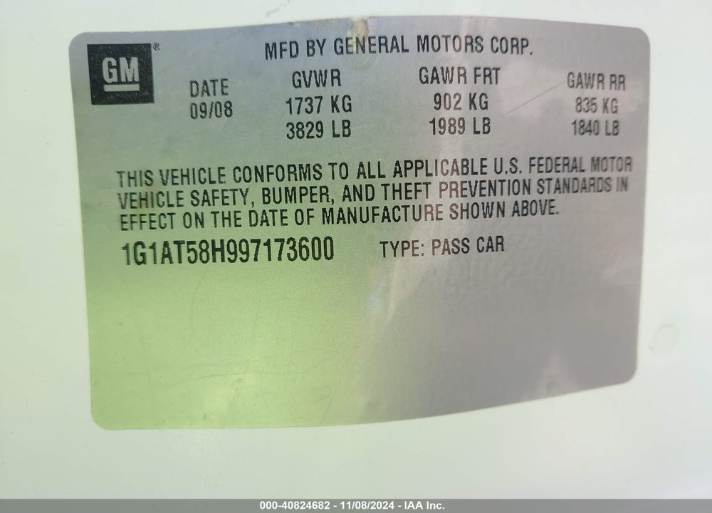 2009 CHEVROLET COBALT LT VIN: 1G1AT58H997173600