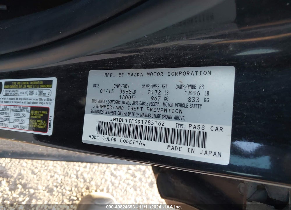 2013 MAZDA MAZDA3 VIN: JM1BL1TF6D1785162