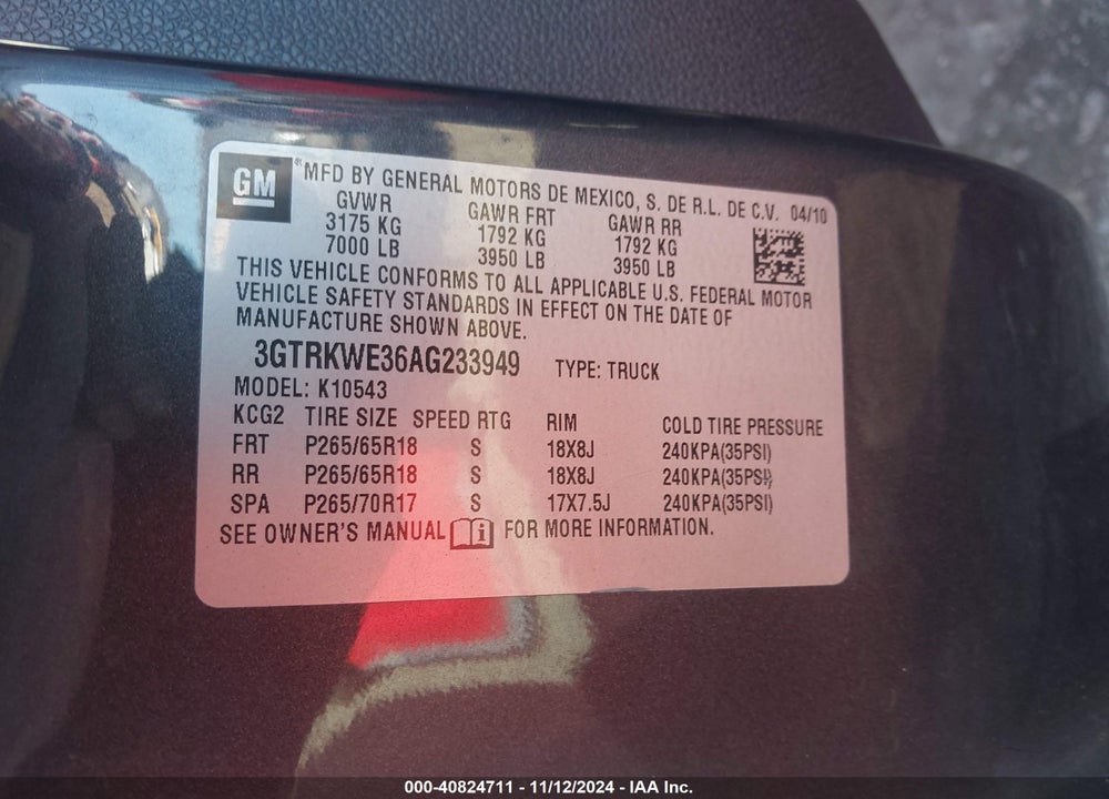 2010 GMC SIERRA 1500 SLT VIN: 3GTRKWE36AG233949