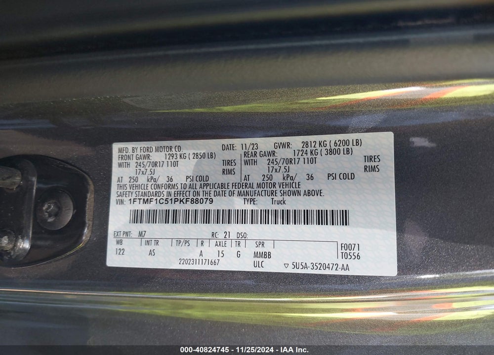 2023 FORD F150 VIN: 1FTMF1C51PKF88079