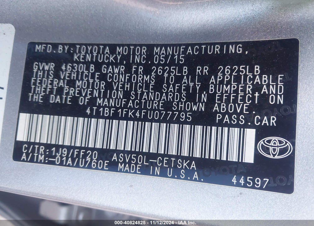 2015 TOYOTA CAMRY SE VIN: 4T1BF1FK4FU077795