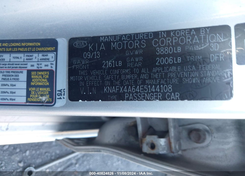 2014 KIA FORTE LX VIN: KNAFX4A64E5144108