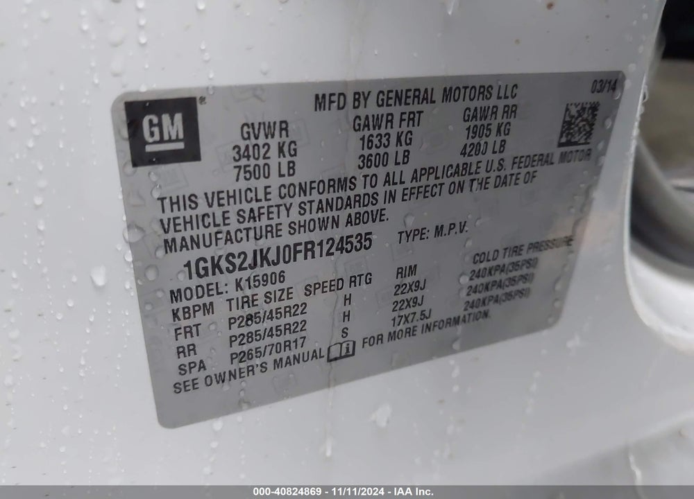 2015 GMC YUKON XL VIN: 1GKS2JKJ0FR124535