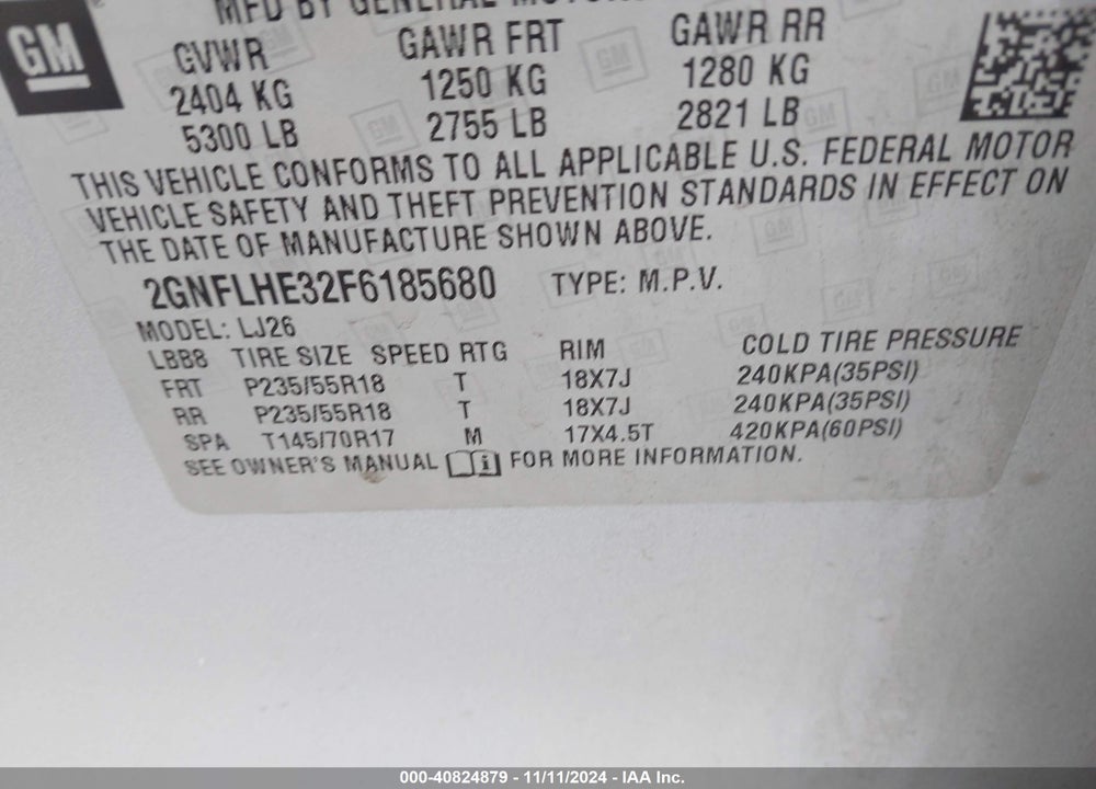 2015 CHEVROLET EQUINOX VIN: 2GNFLHE32F6185680