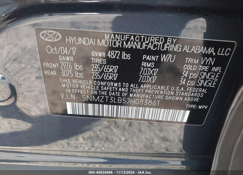2018 HYUNDAI SANTA FE SPORT 2.4L VIN: 5NMZT3LB5JH083861