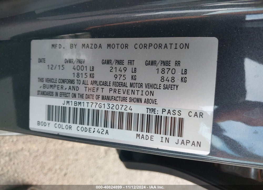 2016 MAZDA 3 I SPORT VIN: JM1BM1T77G1320724