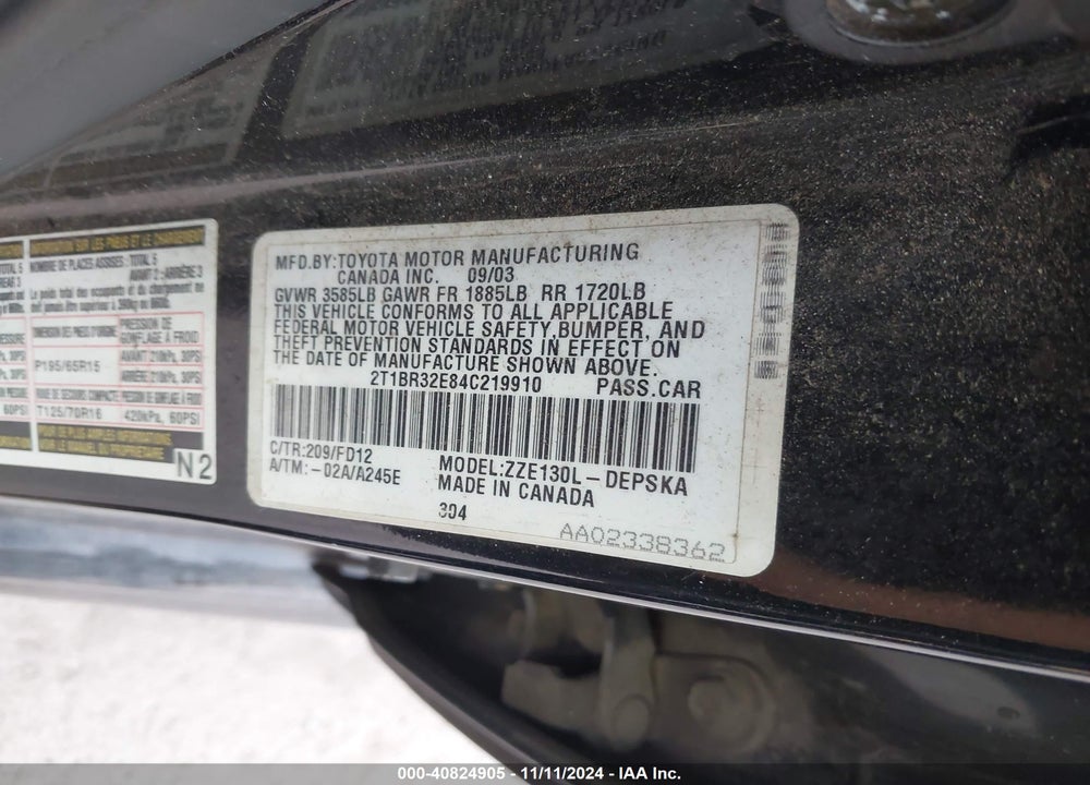 2004 TOYOTA COROLLA S VIN: 2T1BR32E84C219910