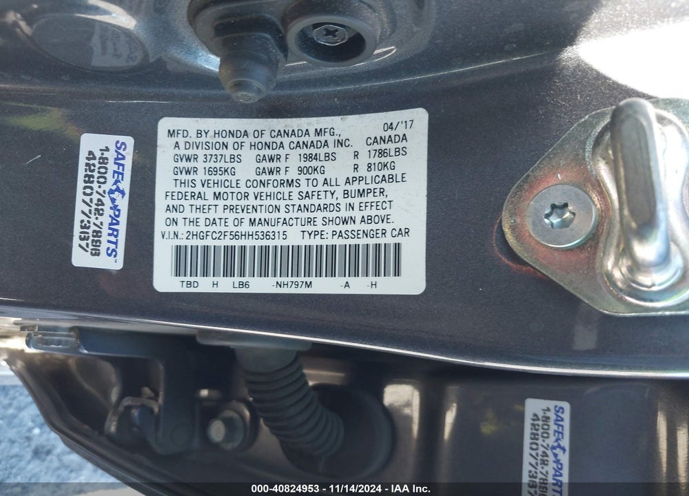 2017 HONDA CIVIC LX VIN: 2HGFC2F56HH536315