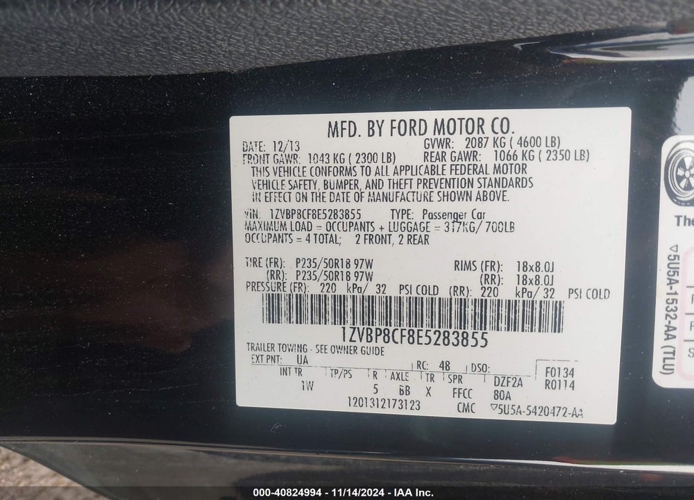 2014 FORD MUSTANG GT VIN: 1ZVBP8CF8E5283855