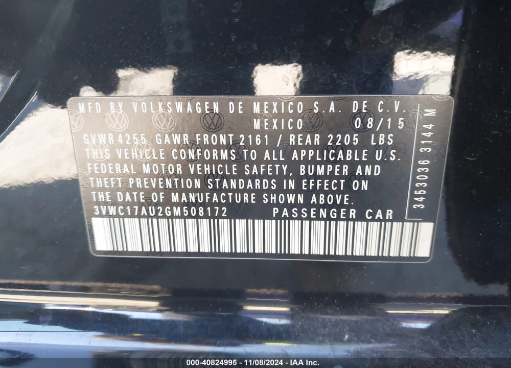 2016 VOLKSWAGEN GOLF SPORTWAGEN TSI S 4-DOOR VIN: 3VWC17AU2GM508172