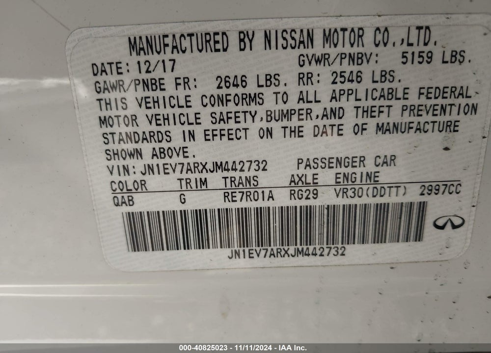 2018 INFINITI Q50 VIN: JN1EV7ARXJM442732