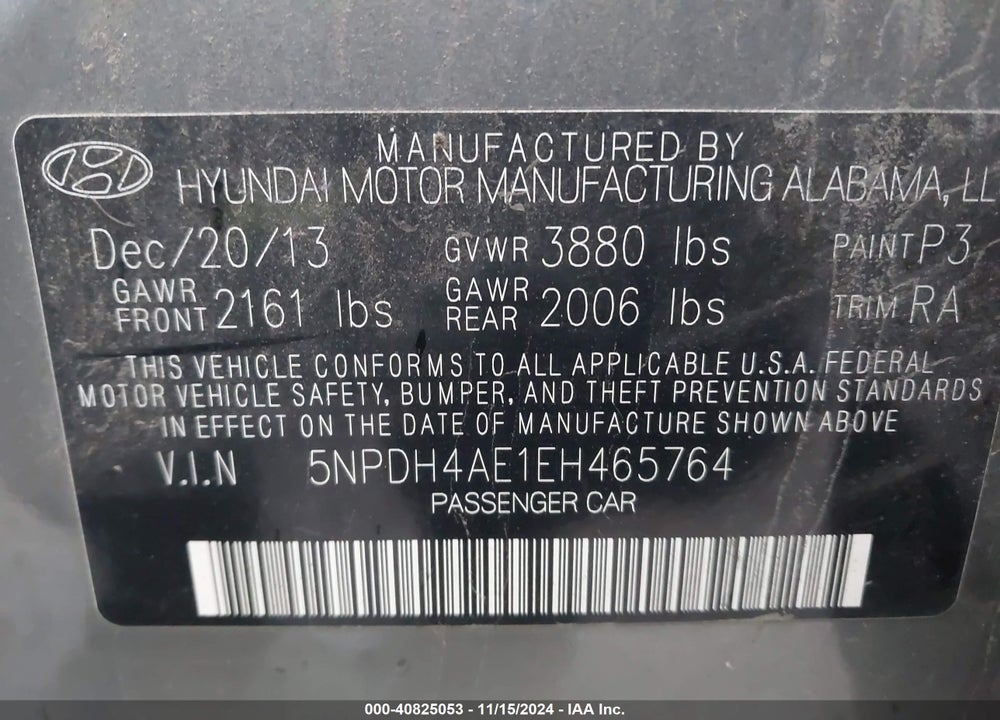 2014 HYUNDAI ELANTRA SE VIN: 5NPDH4AE1EH465764