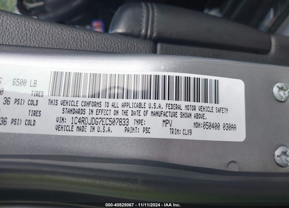 2014 DODGE DURANGO LIMITED VIN: 1C4RDJDG7EC507833