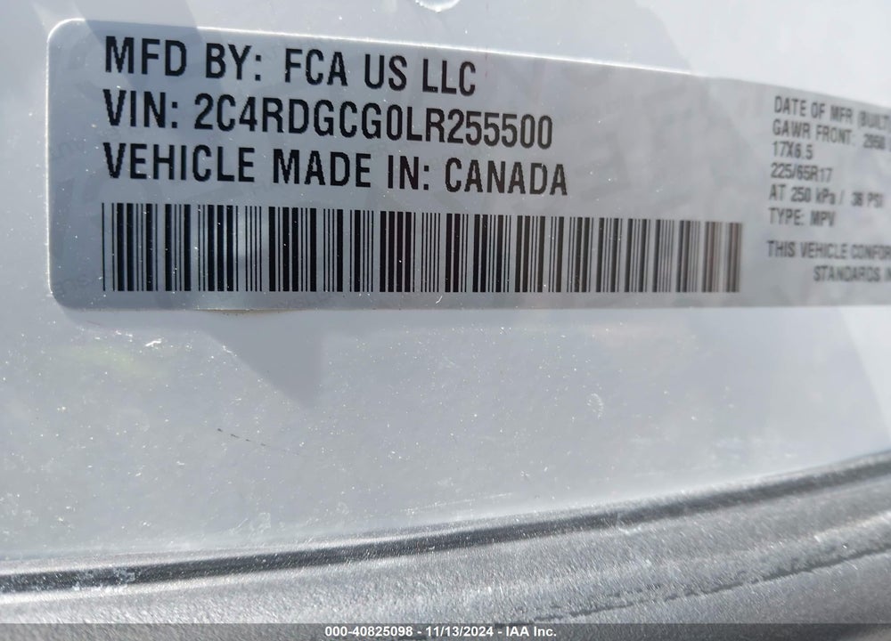 2020 DODGE GRAND CARAVAN SXT VIN: 2C4RDGCG0LR255500