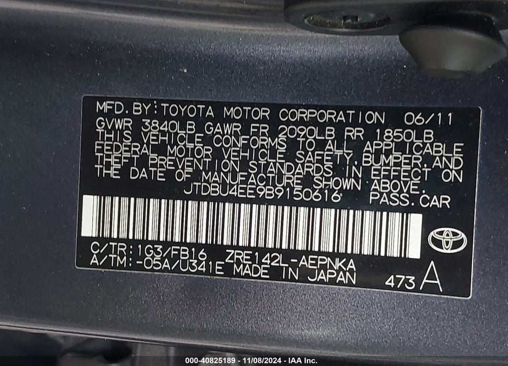 2011 TOYOTA COROLLA LE VIN: JTDBU4EE9B9150616
