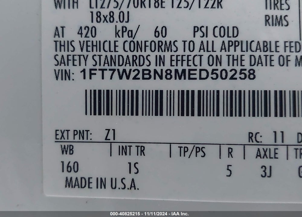 2021 FORD F-250 XL VIN: 1FT7W2BN8MED50258