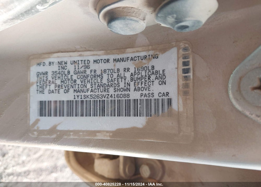 1997 GEO PRIZM VIN: 1Y1SK5263VZ416088