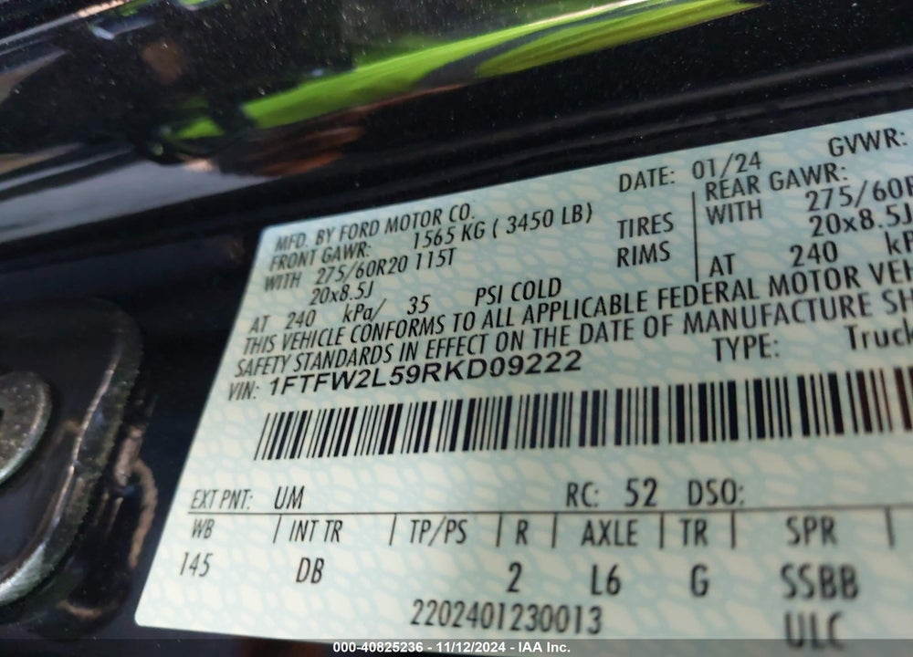 2024 FORD F-150 STX VIN: 1FTFW2L59RKD09222