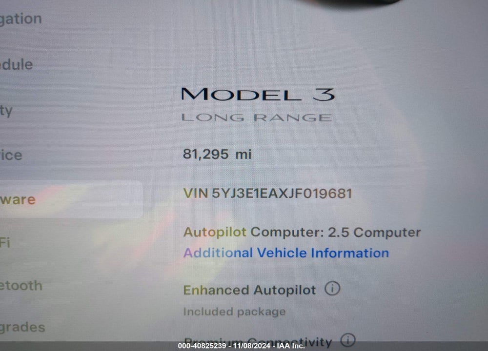 2018 TESLA MODEL 3 LONG RANGE/MID RANGE VIN: 5YJ3E1EAXJF019681