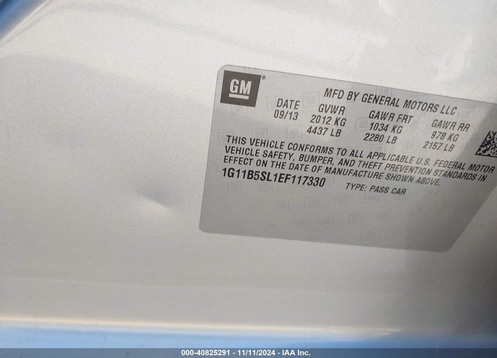 2014 CHEVROLET MALIBU 1LS VIN: 1G11B5SL1EF117330