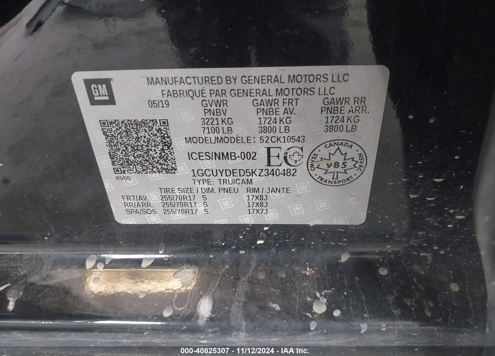 2019 CHEVROLET SILVERADO 1500 LT VIN: 1GCUYDED5KZ340482