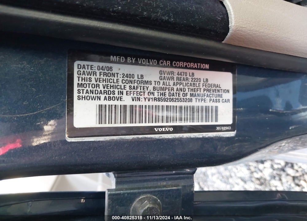 2006 VOLVO S60 2.5T VIN: YV1RS592062553208