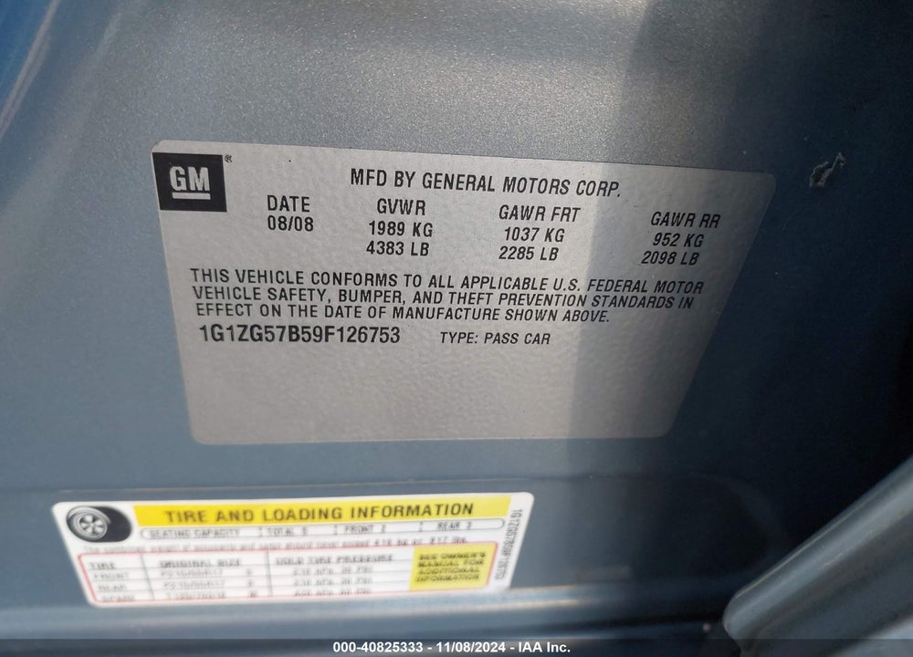 2009 CHEVROLET MALIBU LS VIN: 1G1ZG57B59F126753
