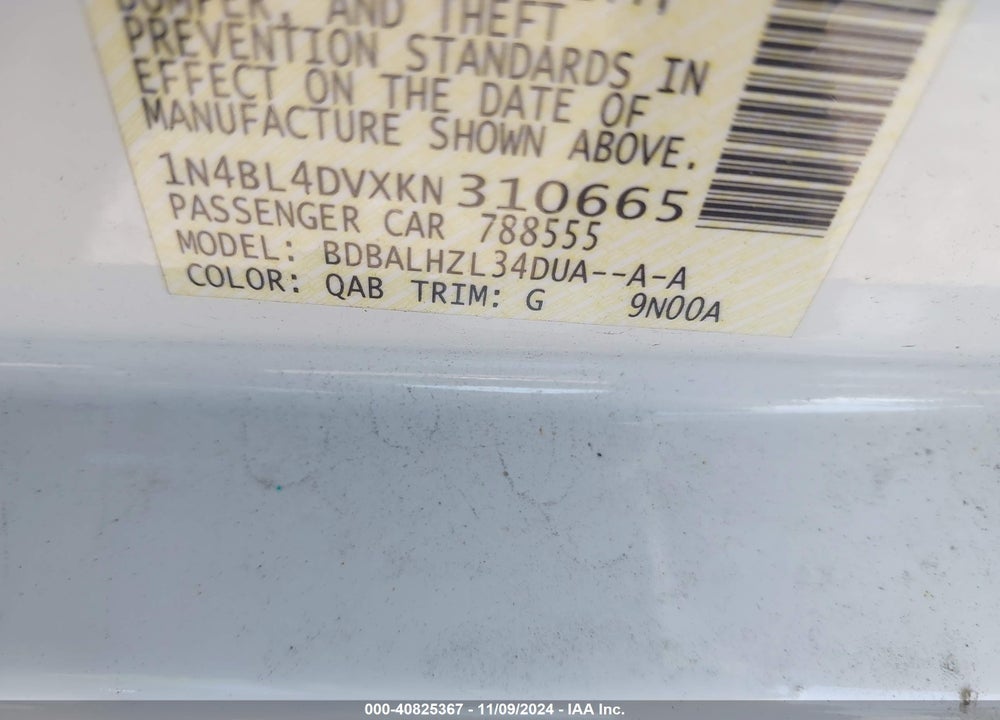 2019 NISSAN ALTIMA 2.5 SV VIN: 1N4BL4DVXKN310665