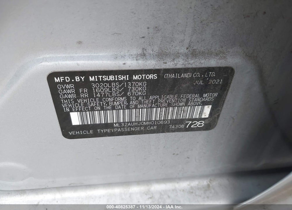 2021 MITSUBISHI MIRAGE LE VIN: ML32AUHJ0MH010693
