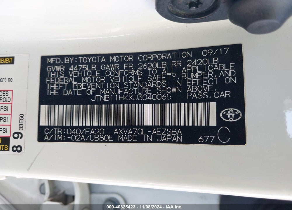 2018 TOYOTA CAMRY VIN: JTNB11HKXJ3040065