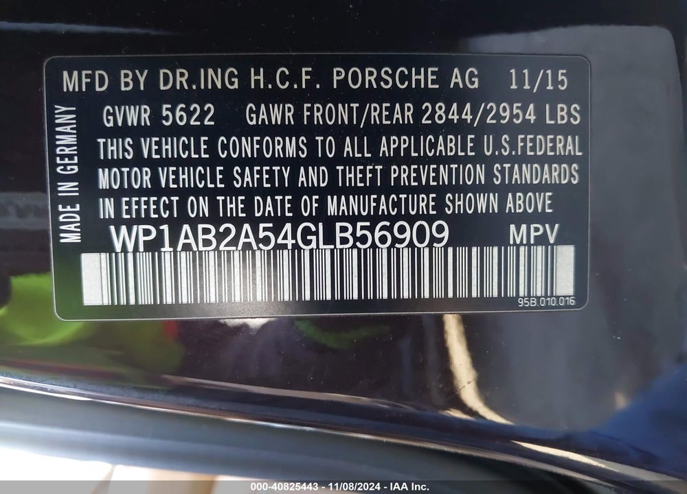 2016 PORSCHE MACAN S VIN: WP1AB2A54GLB56909